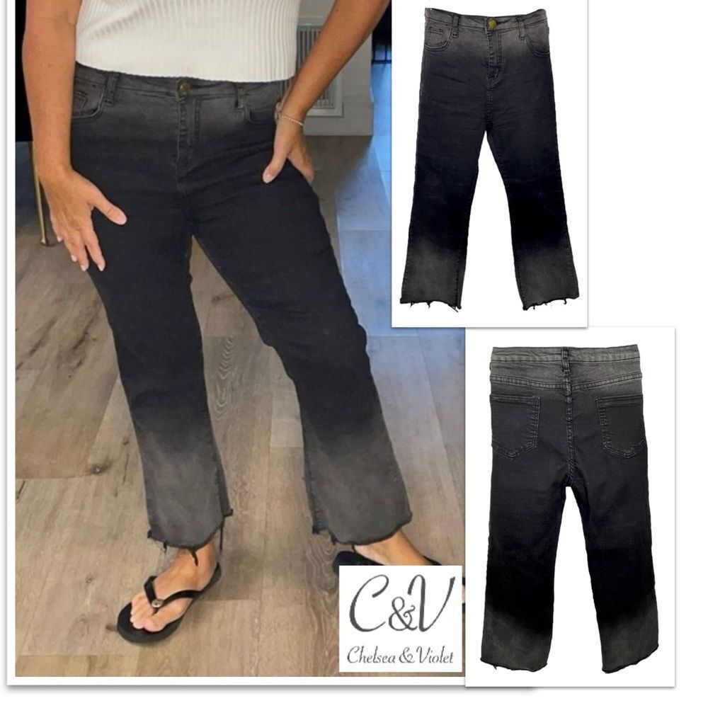Chelsea & Violet Black Ombré Cropped Raw Hem Jeans Size 28
